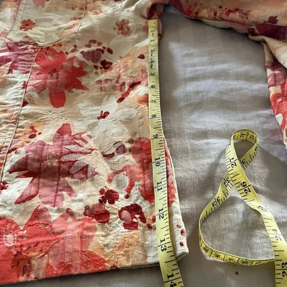 Coldwater Creek Button Up Jacket Sz L Cotton/Poly Orange Red Floral Lightweight - Picture 7 of 9